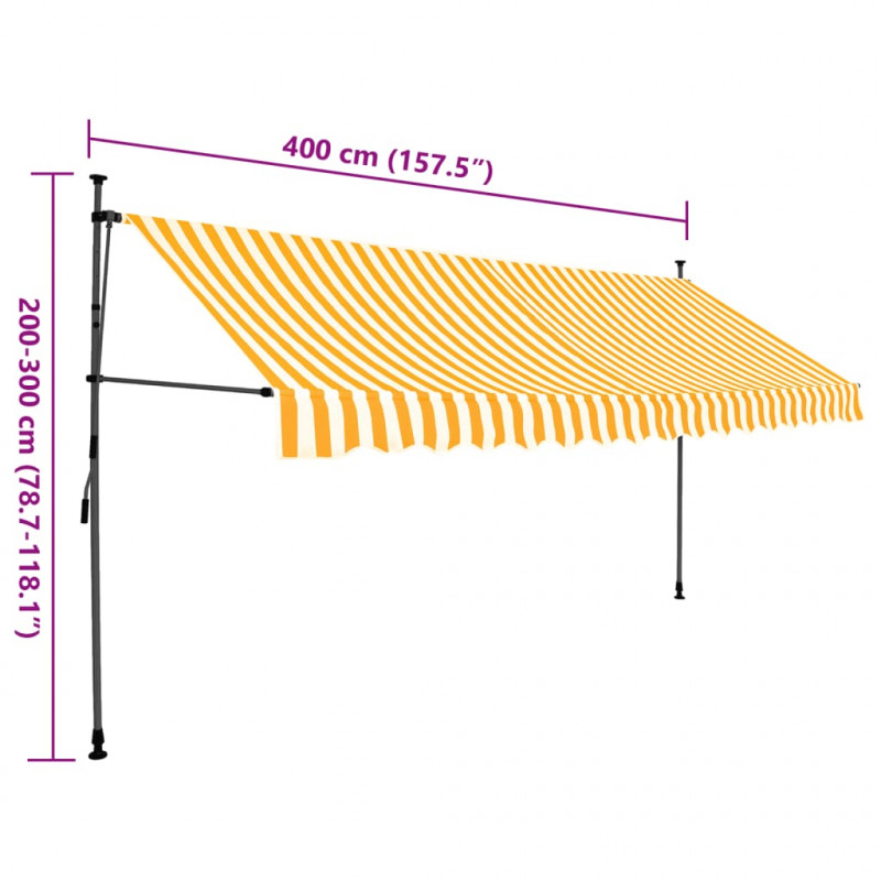 Ręcznie zwijana markiza z LED, 400 cm, biało-pomarańczowa