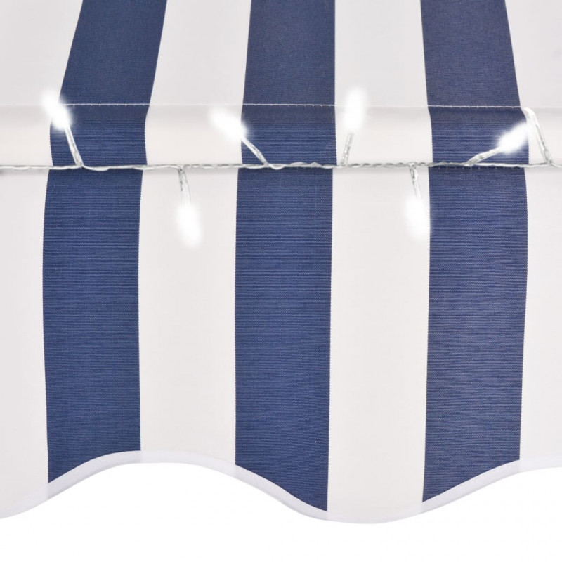 Ręcznie zwijana markiza z LED, 150 cm, niebiesko-biała