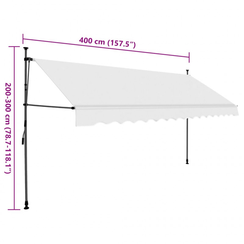 Ręcznie zwijana markiza z LED, 400 cm, kremowa