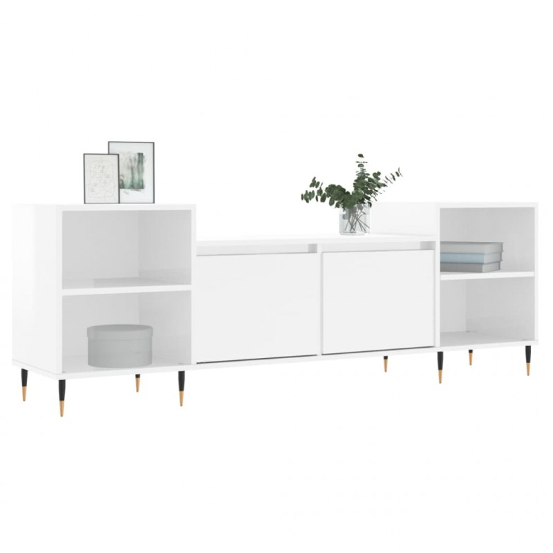 Szafka pod TV, wysoki połysk, biała, 160x35x55 cm