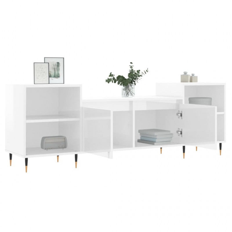Szafka pod TV, wysoki połysk, biała, 160x35x55 cm
