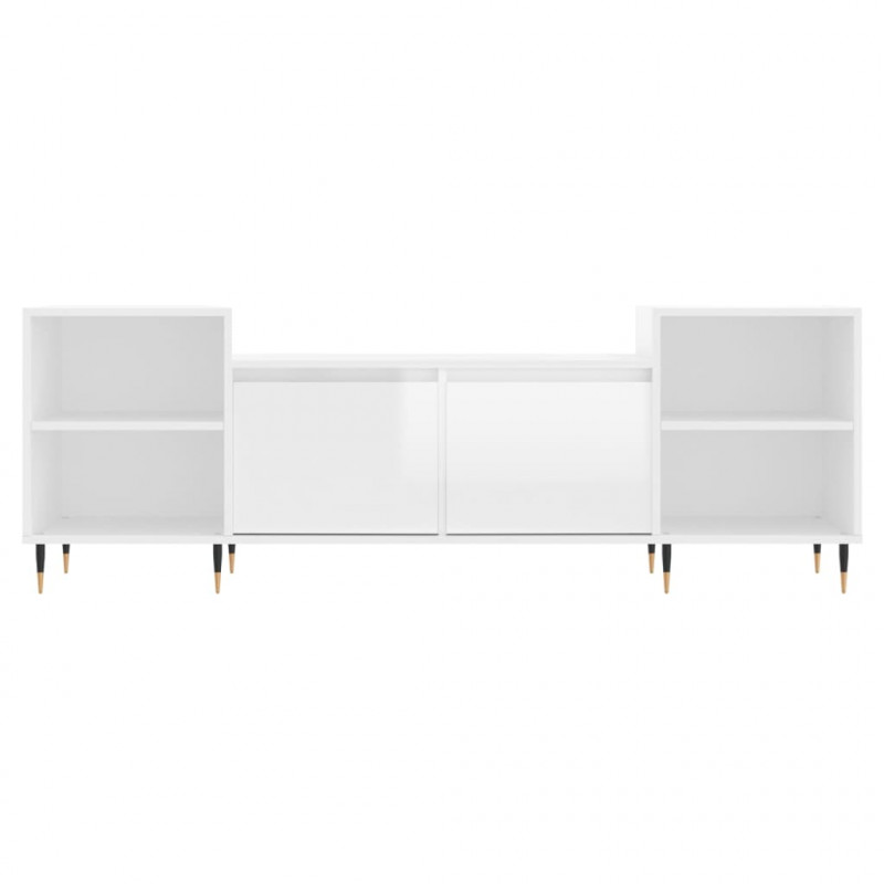 Szafka pod TV, wysoki połysk, biała, 160x35x55 cm