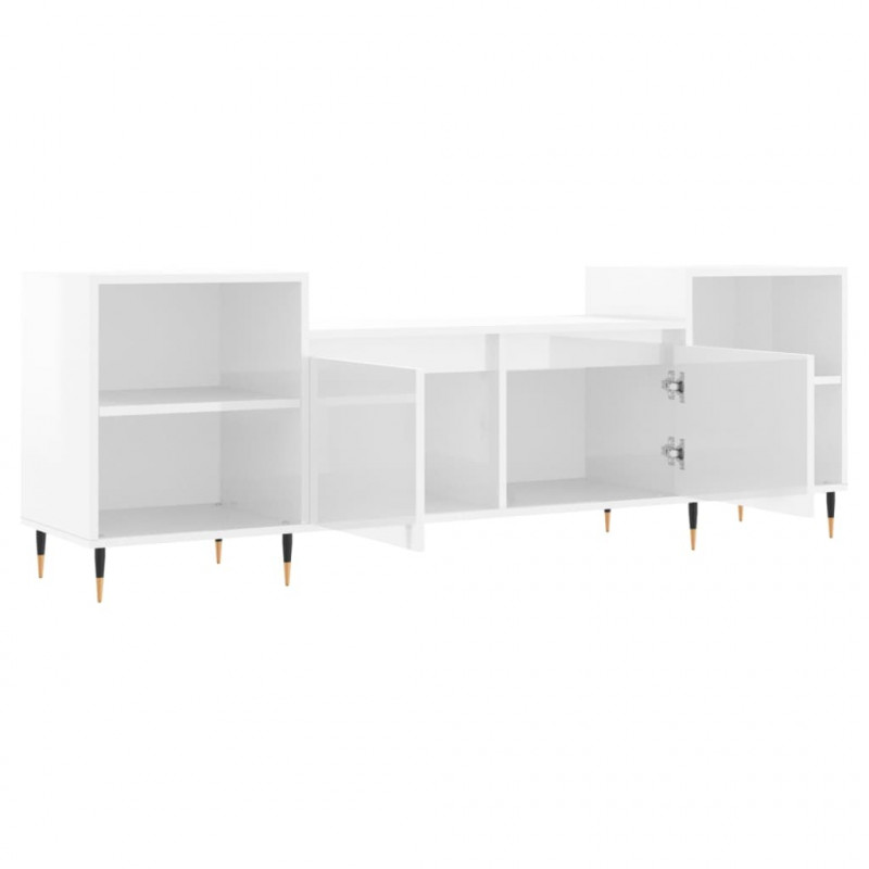 Szafka pod TV, wysoki połysk, biała, 160x35x55 cm