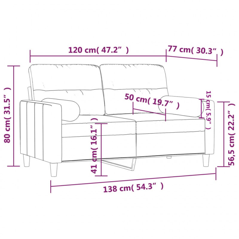 2-osobowa sofa z poduszkami, kremowa, 120 cm, tkanina