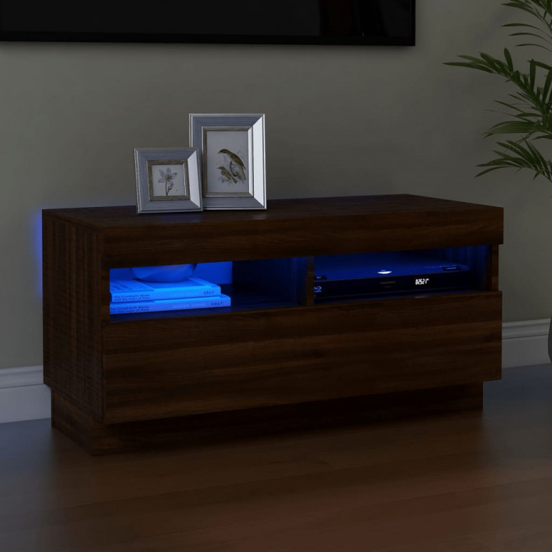 Szafka pod TV z oświetleniem LED, brązowy dąb, 80x35x40 cm