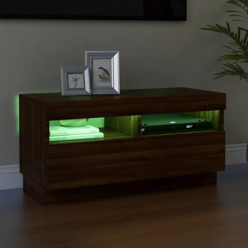 Szafka pod TV z oświetleniem LED, brązowy dąb, 80x35x40 cm
