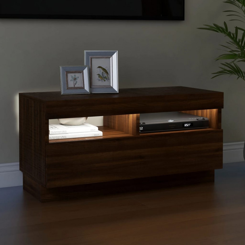 Szafka pod TV z oświetleniem LED, brązowy dąb, 80x35x40 cm