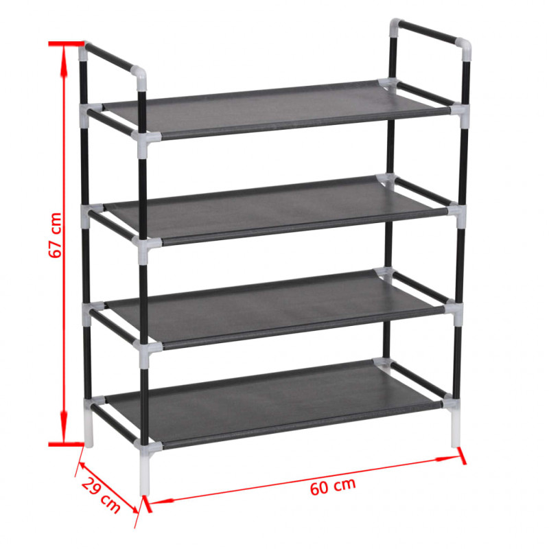 Stojak na buty z 4 półkami, metal i włóknina, czarny