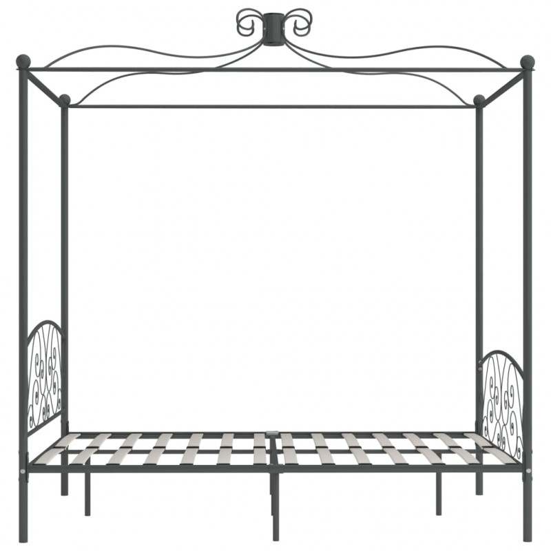 Rama łóżka z baldachimem, szara, metalowa, 140 x 200 cm