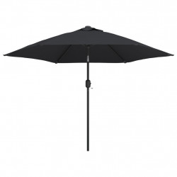 Parasol ogrodowy z LED i stalowym słupkiem, 300 cm, czarny