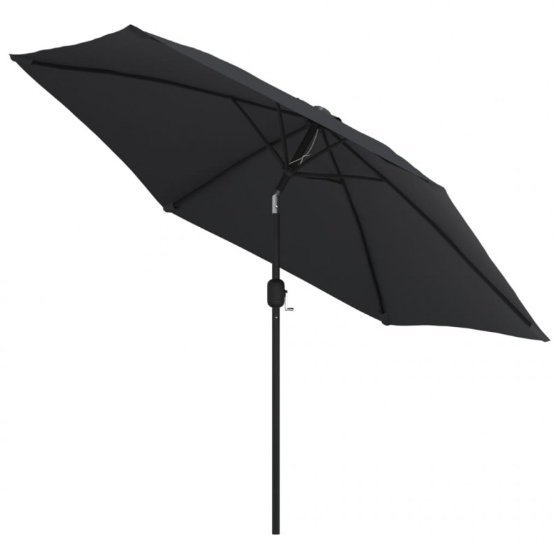 Parasol ogrodowy z LED i stalowym słupkiem, 300 cm, czarny