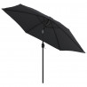 Parasol ogrodowy z LED i stalowym słupkiem, 300 cm, czarny