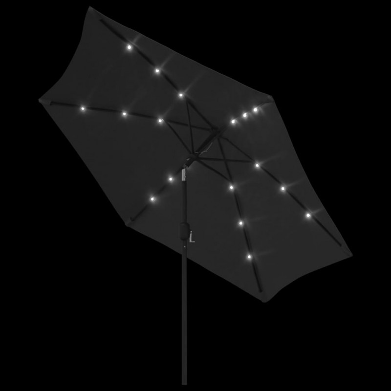Parasol ogrodowy z LED i stalowym słupkiem, 300 cm, czarny