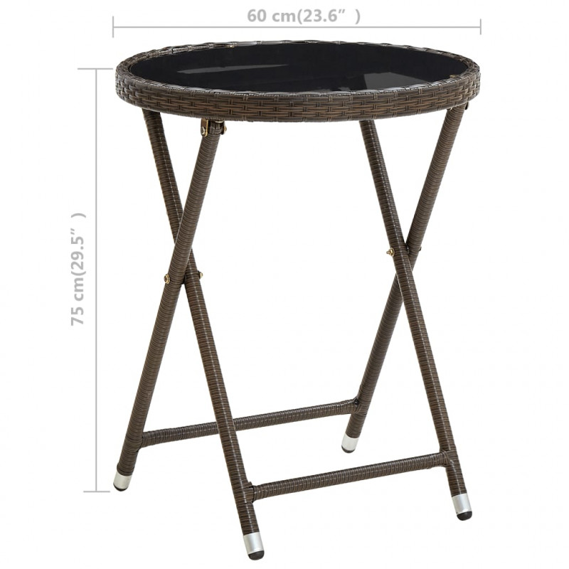 Stolik herbaciany, brązowy, 60 cm, rattan PE i szkło hartowane