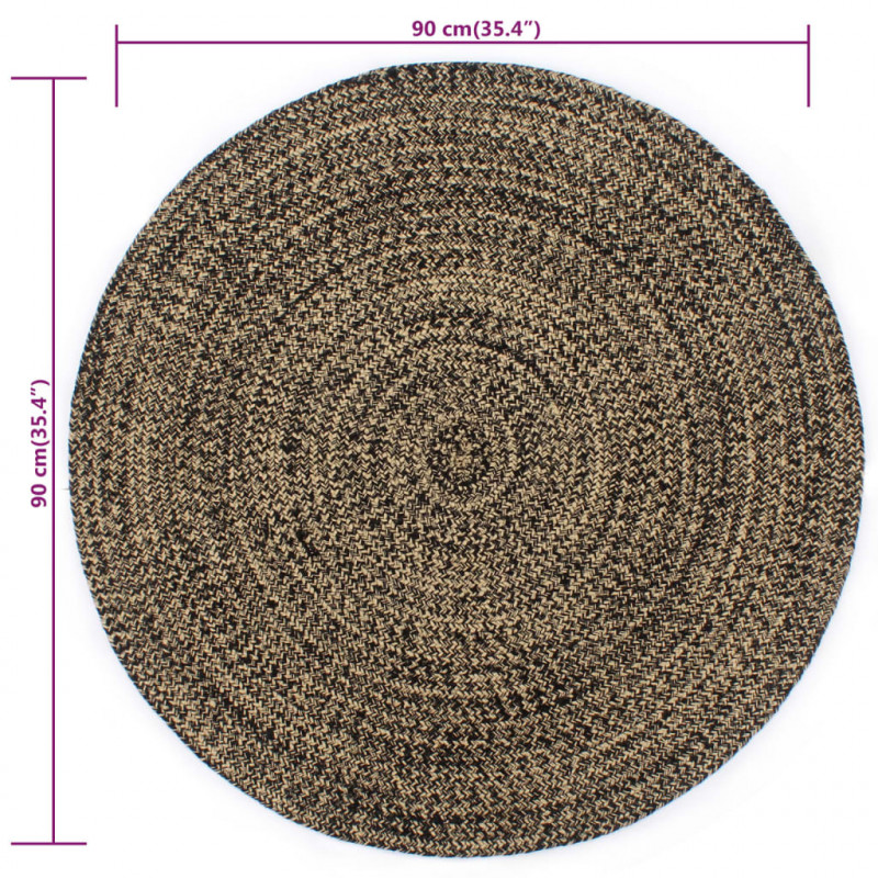 Ręcznie wykonany dywanik, juta, czarny i naturalny, 90 cm