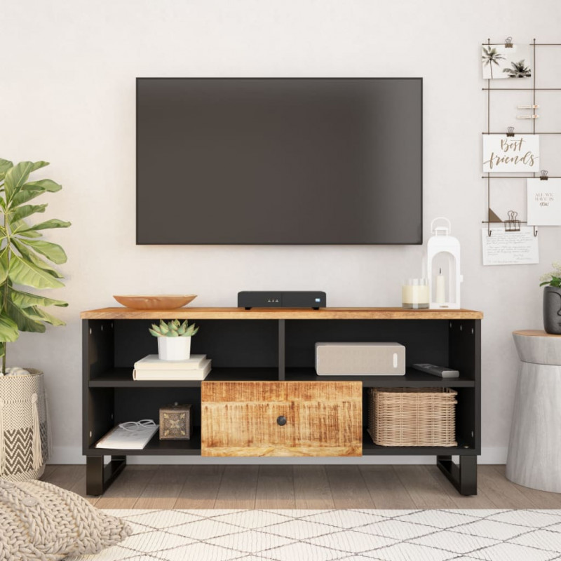 Szafka RTV, 100x33x46 cm, mango i materiał drewnopochodny