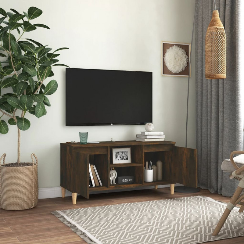 Szafka TV, drewniane nóżki, przydymiony dąb, 103,5x35x50 cm