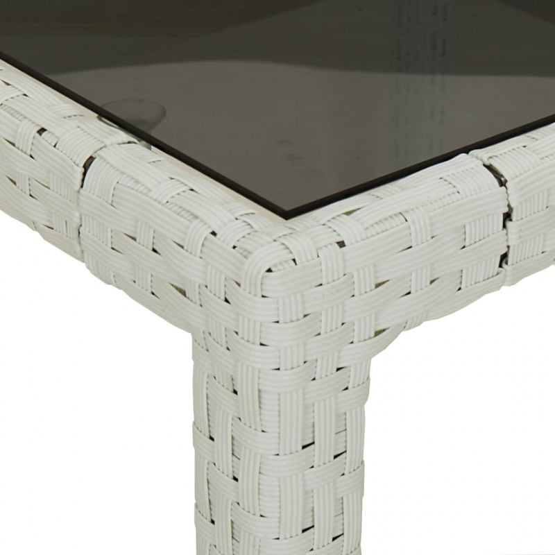 Stół ogrodowy, 90x90x75 cm, szkło i rattan PE, biały