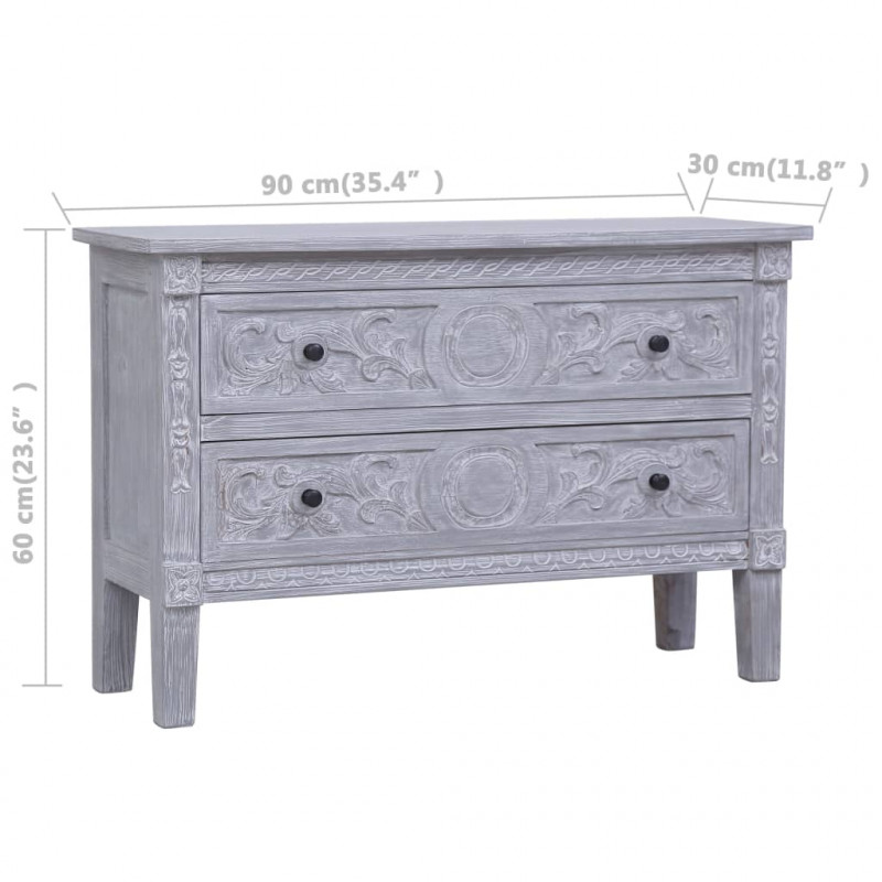 Komoda z 2 szufladami, 90x30x60 cm, lite drewno mahoniowe
