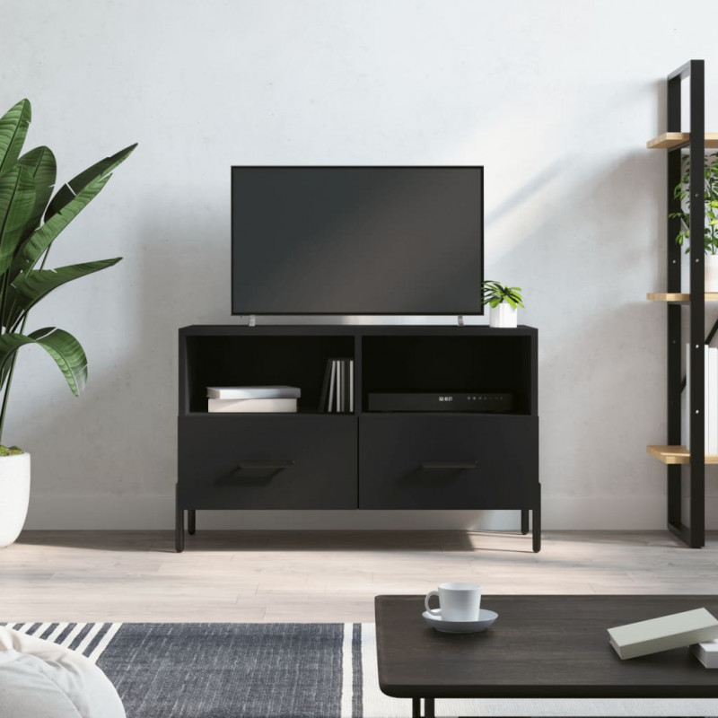Szafka pod TV, czarna, 80x36x50 cm, materiał drewnopochodny