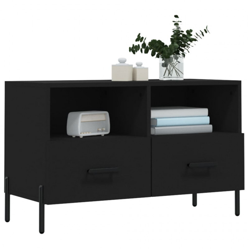 Szafka pod TV, czarna, 80x36x50 cm, materiał drewnopochodny