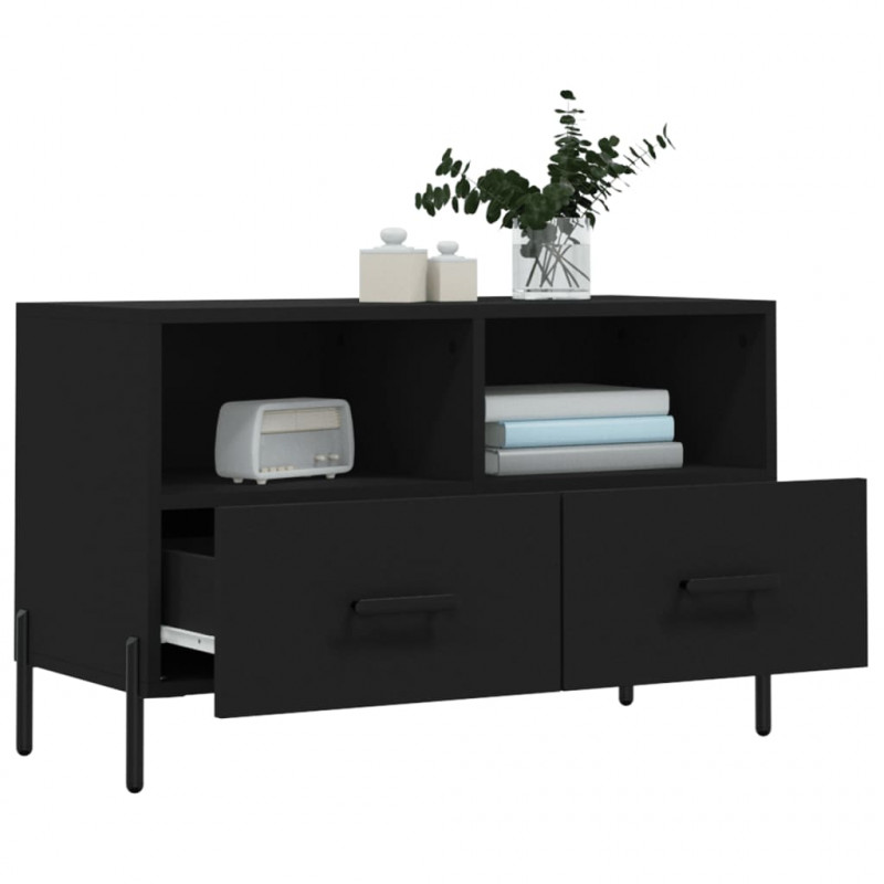 Szafka pod TV, czarna, 80x36x50 cm, materiał drewnopochodny