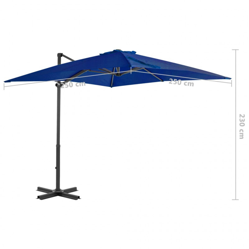 Parasol wiszący z aluminiowym słupkiem, 250x250 cm, niebieski