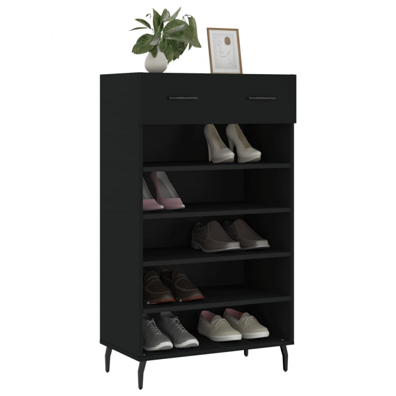 Szafka na buty, czarna, 60x35x105 cm, materiał drewnopochodny