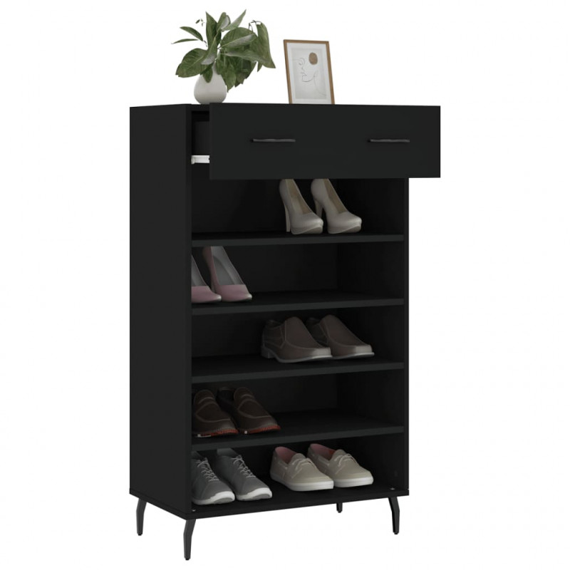 Szafka na buty, czarna, 60x35x105 cm, materiał drewnopochodny