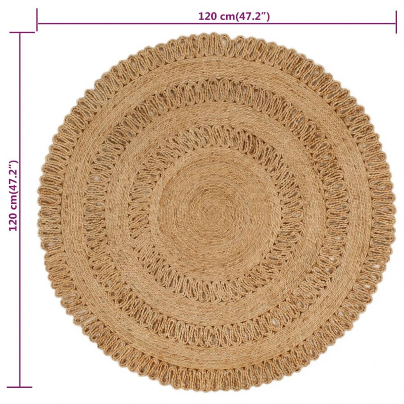 Ręcznie pleciony dywan z juty, 120 cm, okrągły