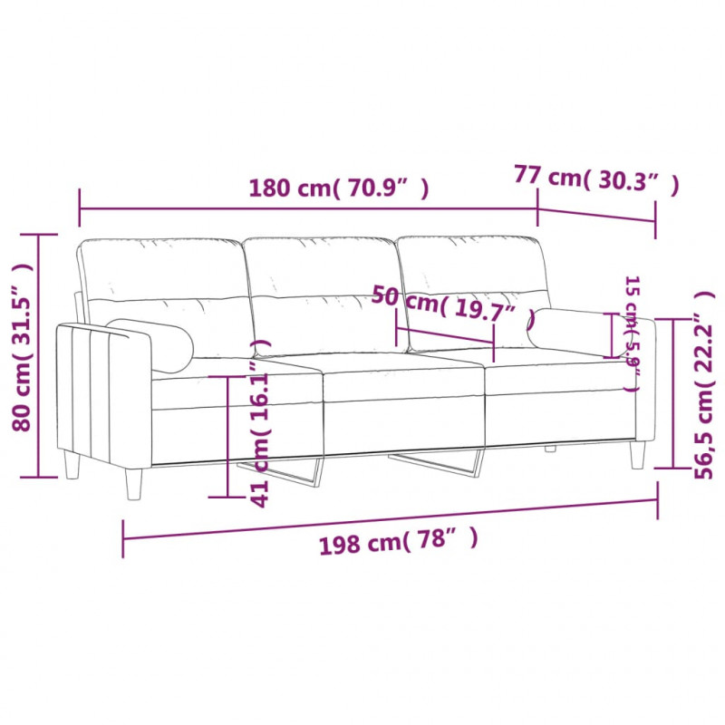 3-osobowa sofa z poduszkami, jasnoszara, 180 cm, tkanina