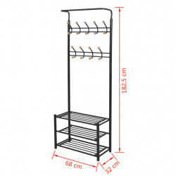 Wieszak na ubrania z półkami na buty, 68x32x182,5 cm, czarny