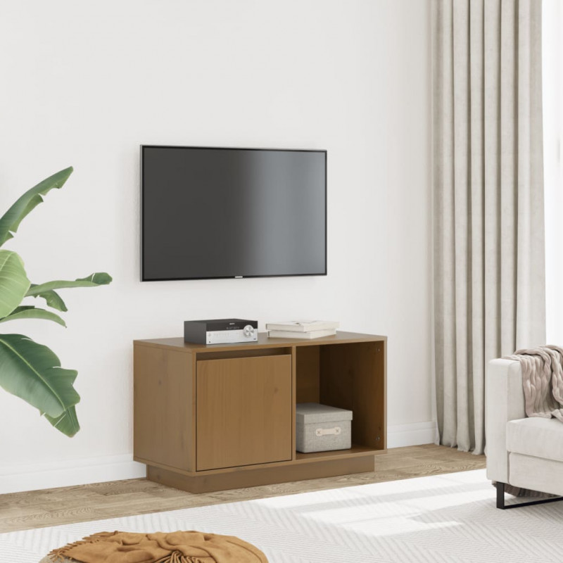 Szafka pod TV, miodowy brąz, 74x35x44 cm, lite drewno sosnowe
