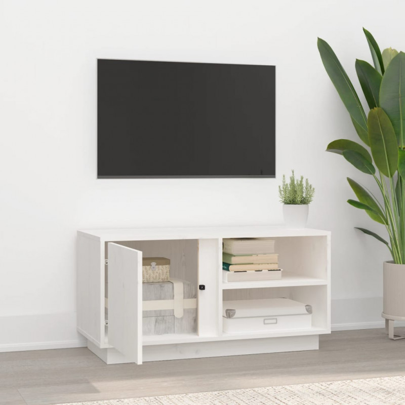Szafka pod telewizor, biała, 80x35x40,5 cm, lite drewno sosnowe