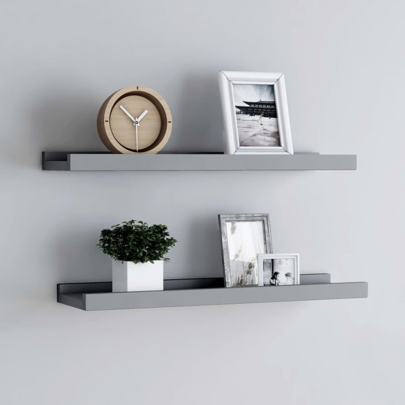 Półki ścienne na zdjęcia, 2 szt., szare, 60x9x3 cm, MDF