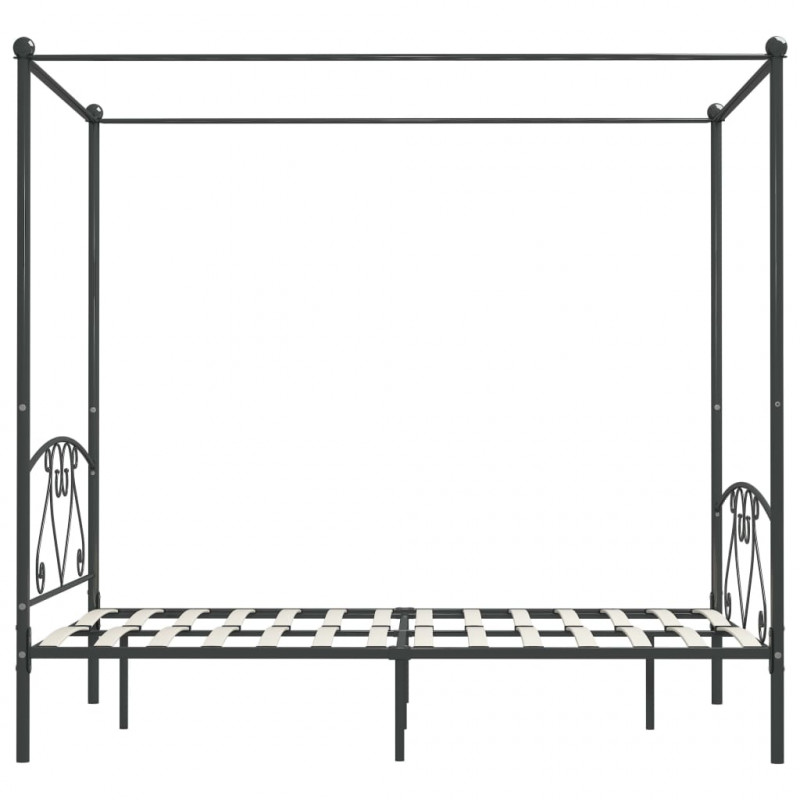 Rama łóżka z baldachimem, szara, metalowa, 140 x 200 cm