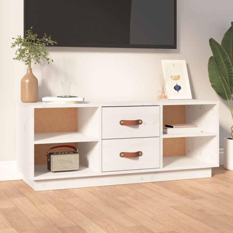Szafka pod TV, biała, 100x34x40 cm, lite drewno sosnowe