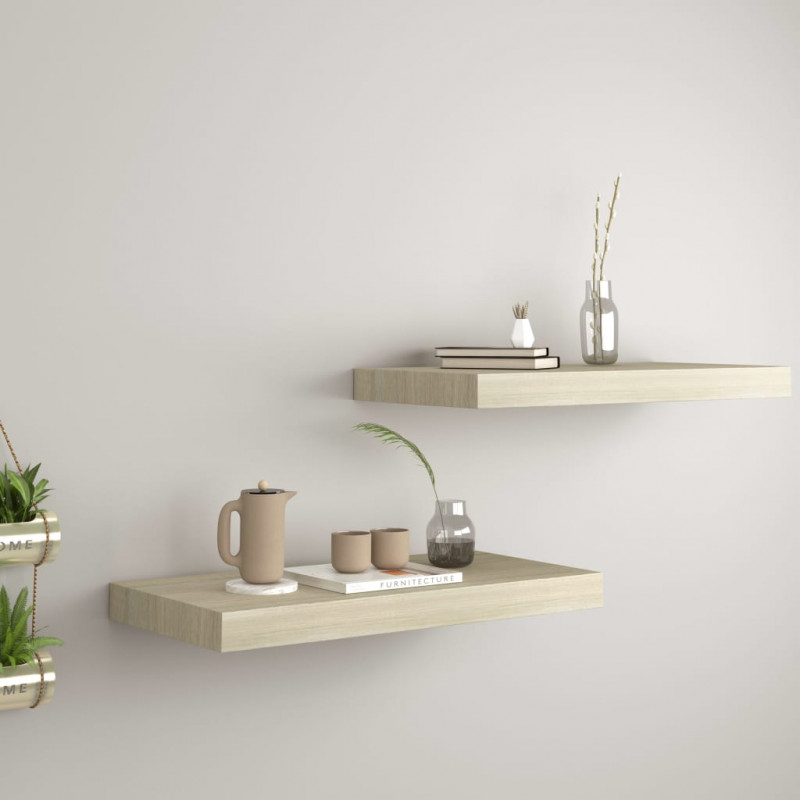 Półki ścienne, 2 szt., kolor dębowy, 50x23x3,8 cm, MDF