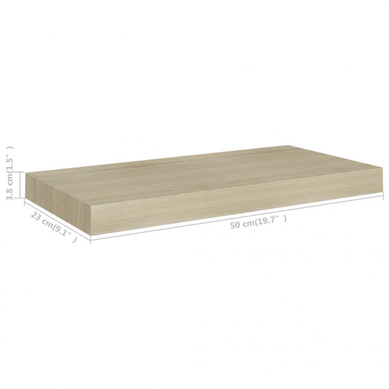 Półki ścienne, 2 szt., kolor dębowy, 50x23x3,8 cm, MDF