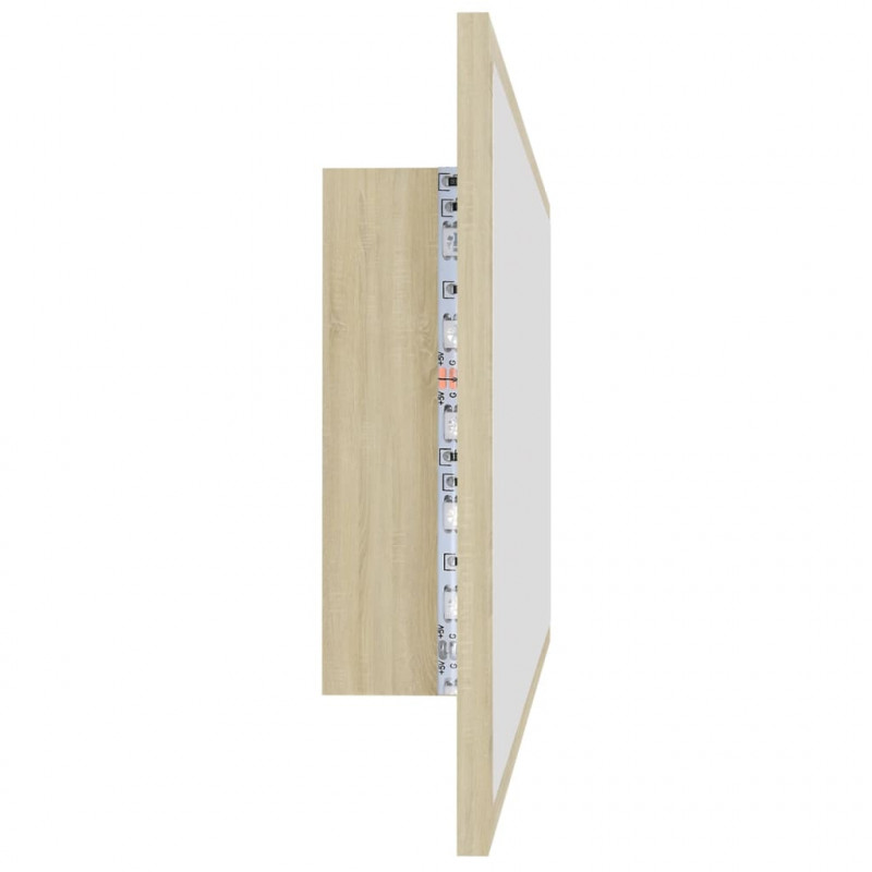 Lustro łazienkowe LED, kolor dąb sonoma, 100x8,5x37 cm, akryl