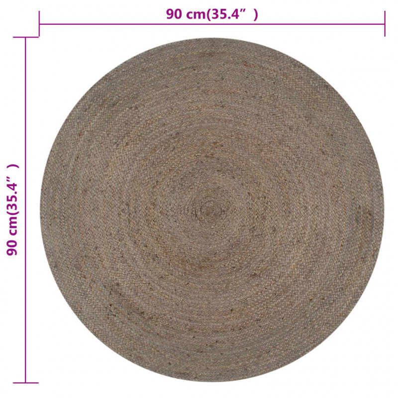 Ręcznie robiony dywanik z juty, okrągły, 90 cm, szary