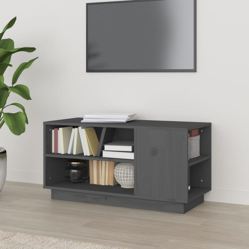 Szafka pod telewizor, szara, 80x35x40,5 cm, lite drewno sosnowe