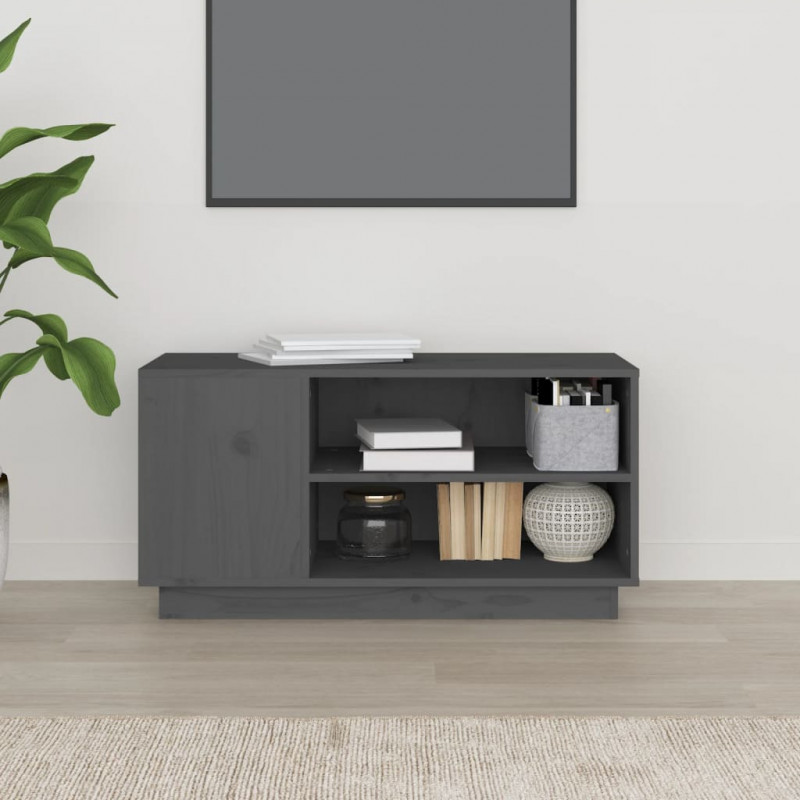 Szafka pod telewizor, szara, 80x35x40,5 cm, lite drewno sosnowe