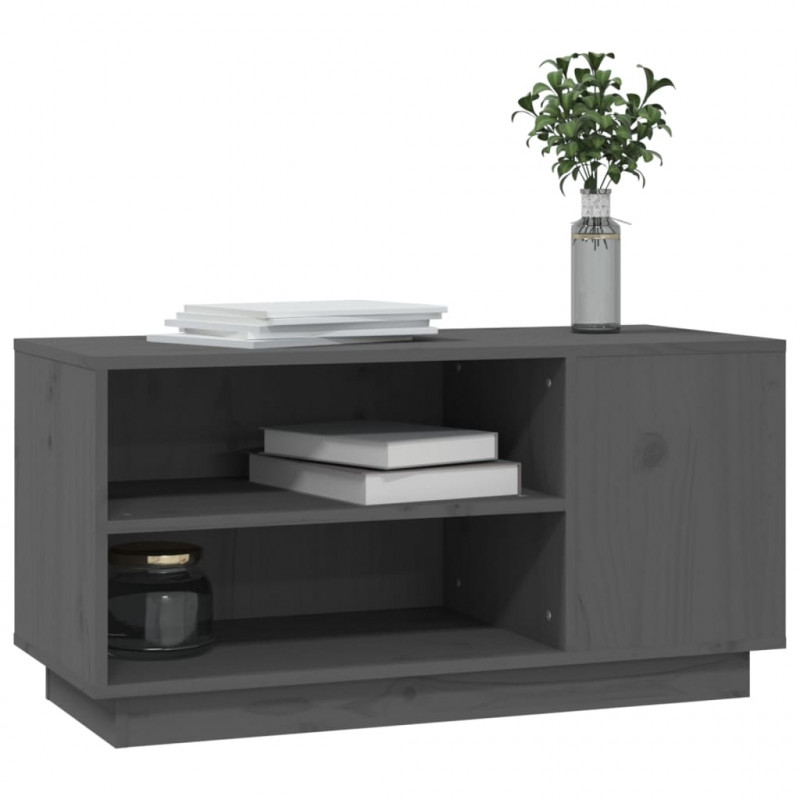 Szafka pod telewizor, szara, 80x35x40,5 cm, lite drewno sosnowe