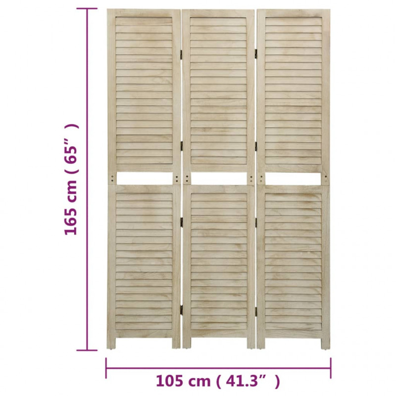 Parawan 3-panelowy, 105x165 cm, lite drewno paulownia