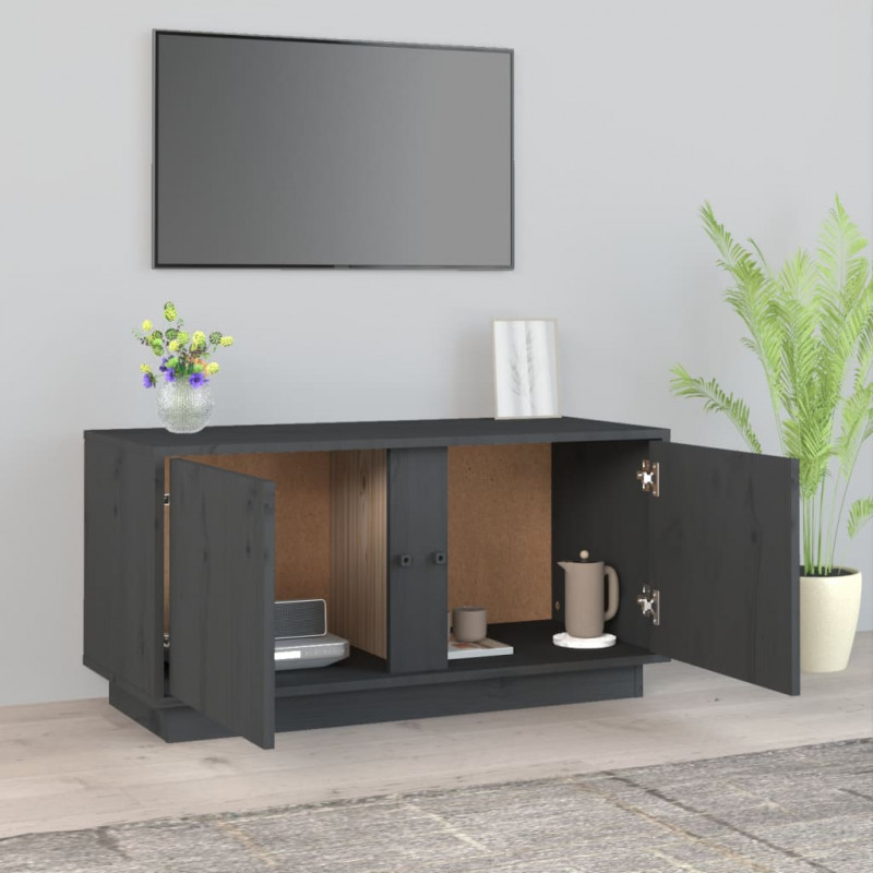 Szafka pod telewizor, szara, 80x35x40,5 cm, lite drewno sosnowe