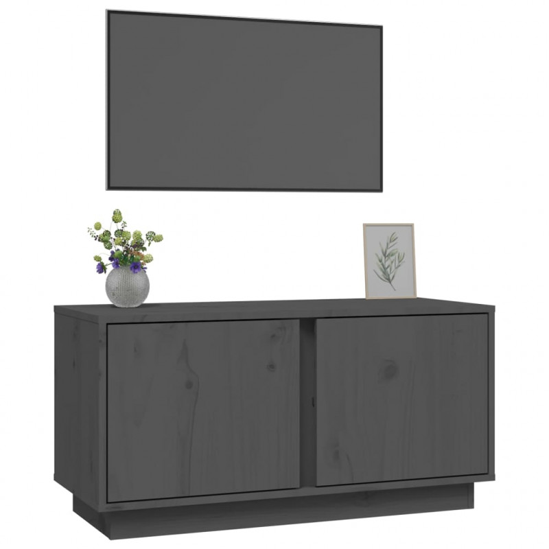 Szafka pod telewizor, szara, 80x35x40,5 cm, lite drewno sosnowe