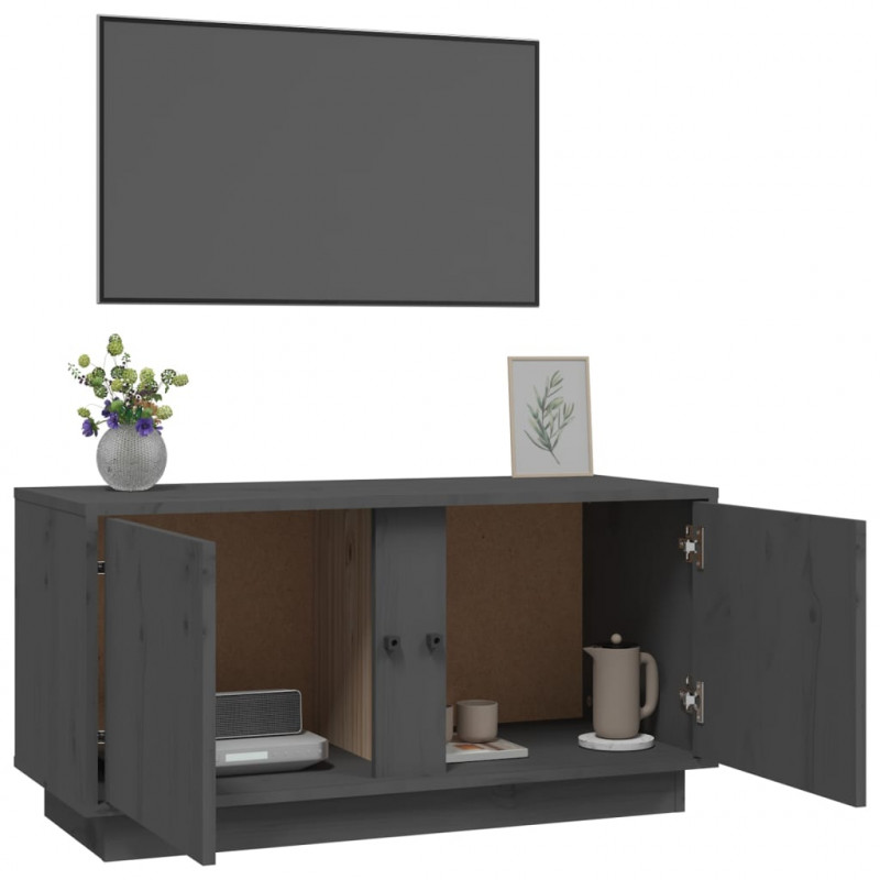 Szafka pod telewizor, szara, 80x35x40,5 cm, lite drewno sosnowe