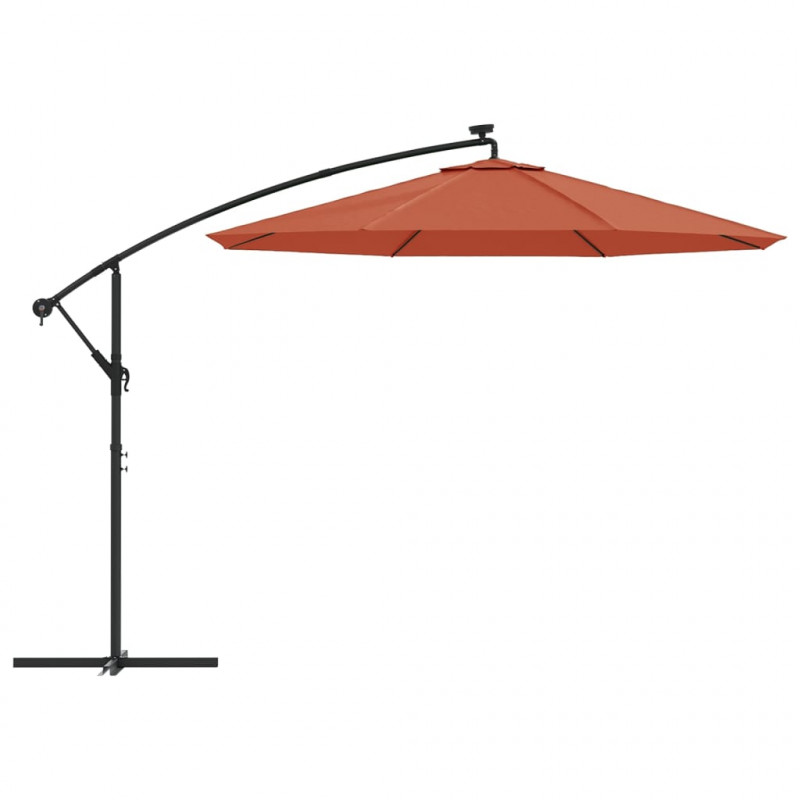 Parasol wiszący z LED i stalowym słupkiem, terakota