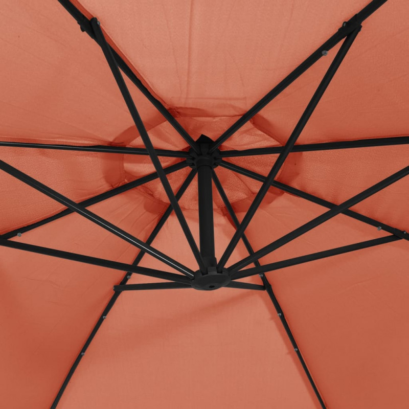 Parasol wiszący z LED i stalowym słupkiem, terakota